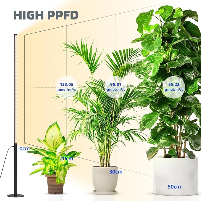 Barrina T10 Pro Standing Grow Light with Timer, 42W, 169 LEDs, Full Spectrum Vertical Grow Light for Indoor, Wide Coverage, 4FT to 5.6FT Height with Foot Switch, Ideal for Flowering and Tall Plants