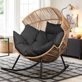 Vongrasig Wicker Rocking Egg Chair PE Rattan with Cushion, Oversized Patio Lounge Rocker Chair for Outdoor, Indoor, Balcony, Backyard, Garden, Black