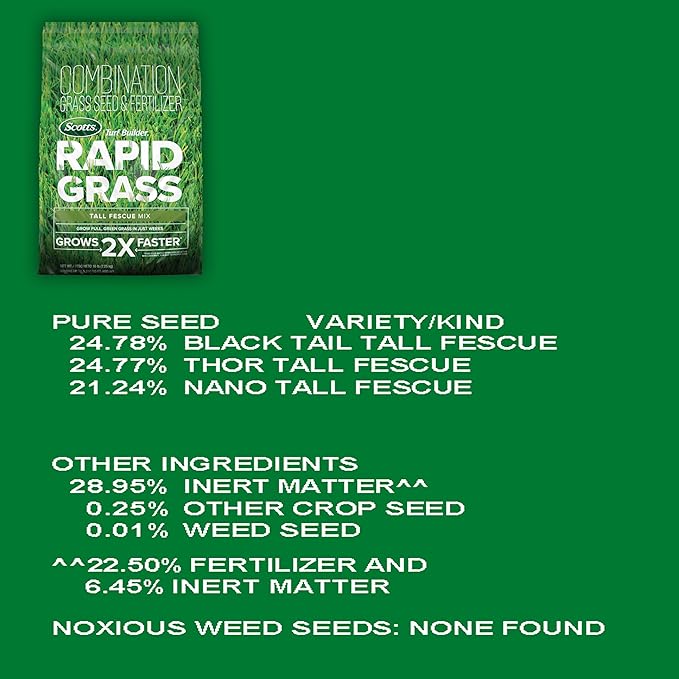 Scotts Turf Builder Rapid Grass Tall Fescue Mix, Combination Grass Seed and Fertilizer, Grows Green Grass in Just Weeks, 5.6 lbs.