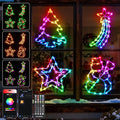 4 Pack Smart Christmas Window Lights, Window Silhouette Lights, Christmas Decorations Indoor,Custom & Preset Modes,APP Control Snowman, Meteor, Christmas Tree, Star for Door Glass