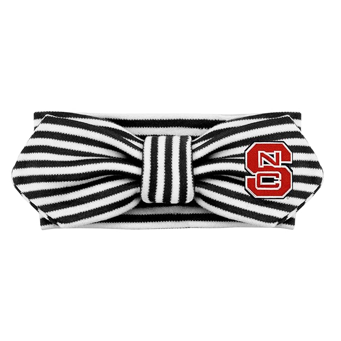 Creative Knitwear North Carolina State Wolfpack Infant Girls Black/White Striped Hair Knot Headband Embroidered Logo - Size Newborn - 4T