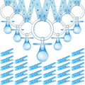 Tondiamo 48 Pieces Baby Pacifiers Party Favors with 24 Plastic Pacifiers and 24 Mini Clothes Pins Transparent Baby Showers Pacifiers Necklace Baby Girl Boy Pacifier Necklace for Party Favor(Blue)