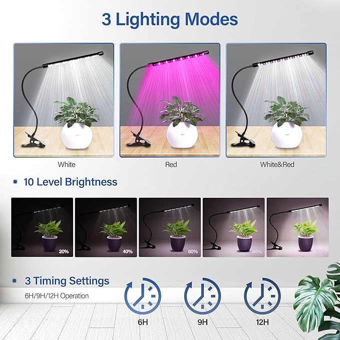 iPower LED Grow Lights with Full Spectrum Plant Growing Lamp for Indoor Plant, 3 Modes Timing Function, 1 Tubes, White