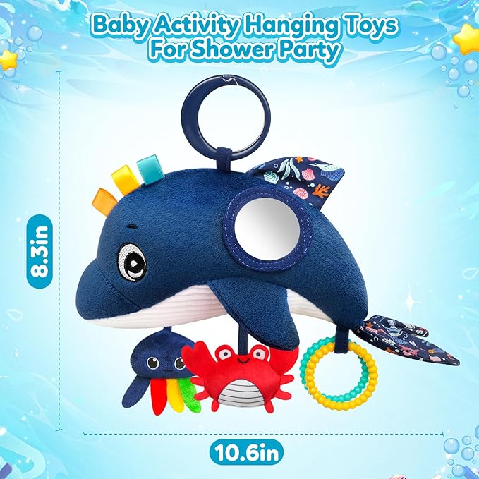 TSYAN Car Seat Toys for Babies 0-12 Months,Hanging Baby Activity Toy for Car seat,Stroller,Crib & Gym,Infant Plush Rattle with Mirror, Crinkle, Clip-On for Boys & Girls