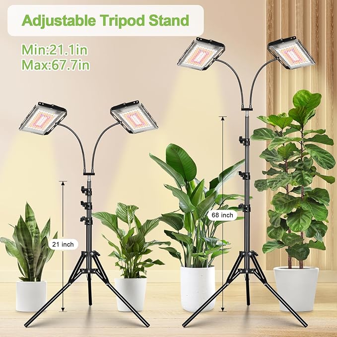 LBW Grow Lights for Indoor Plants,Full Spectrum Standing Plant Grow Light with 4/8/12H Timer, 6 Dimmable Levels,68" Adjustable Tripod, Floor Grow Lamp for Large Indoor Plants, Dual Heads Plus