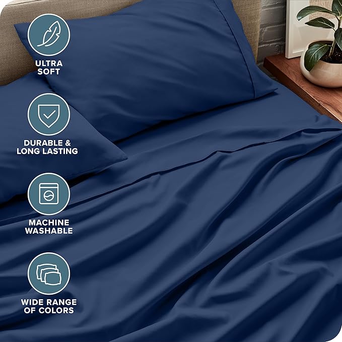 Bare Home King Sheet Set - Luxury 1800 Ultra-Soft Microfiber King Bed Sheets - Double Brushed - Deep Pockets - Easy Fit - 4 Piece Set - Bedding Sheets & Pillowcases (King, Dark Blue)