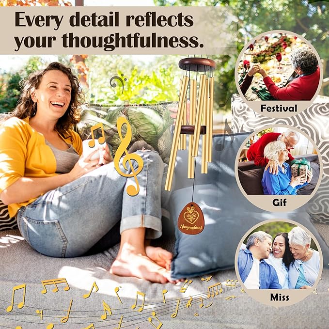 Lintriguinlgy Friendship Wind Chimes for Women, 26" Best Friend Wind Chimes for Female Friends, Friendship Windchimes Outdoor Decor, Best Friend Birthday Gifts for Women, Sentimental BFF Gift Ideas