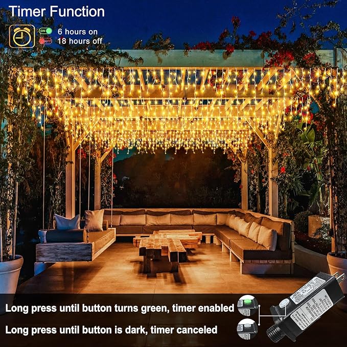 Christmas Lights Outdoor, 33ft 400 LED Warm White Icicle Lights for Outside House, Plug in Connectable Twinkle Tree Light 8 Modes Timer Waterproof for Patio Window Party Indoor Holiday Decorations