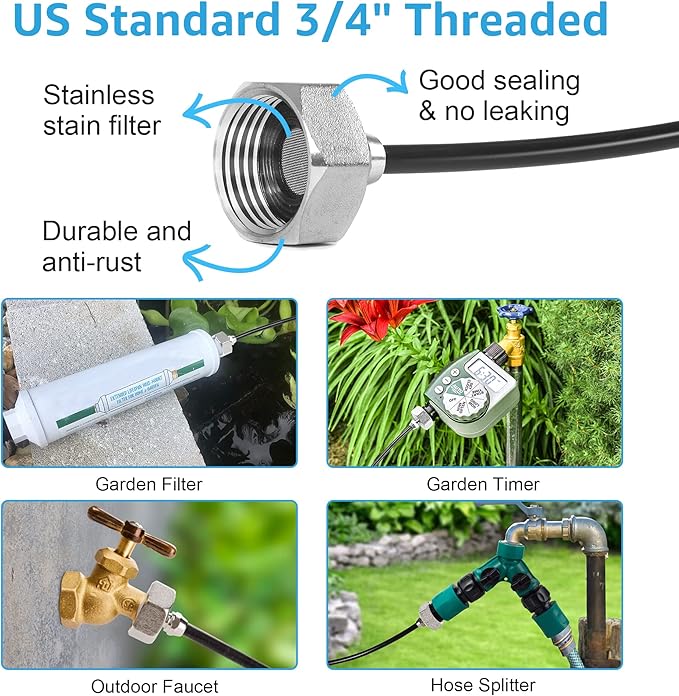 Bonviee Misters for Outside Patio, 26FT (8M) Patio Misting System, Outdoor Misters for Patio Cooling, 7 Brass Mist Nozzles, 3/4" Adapter, DIY Water Misters for Cooling Outdoor Garden Greenhouse