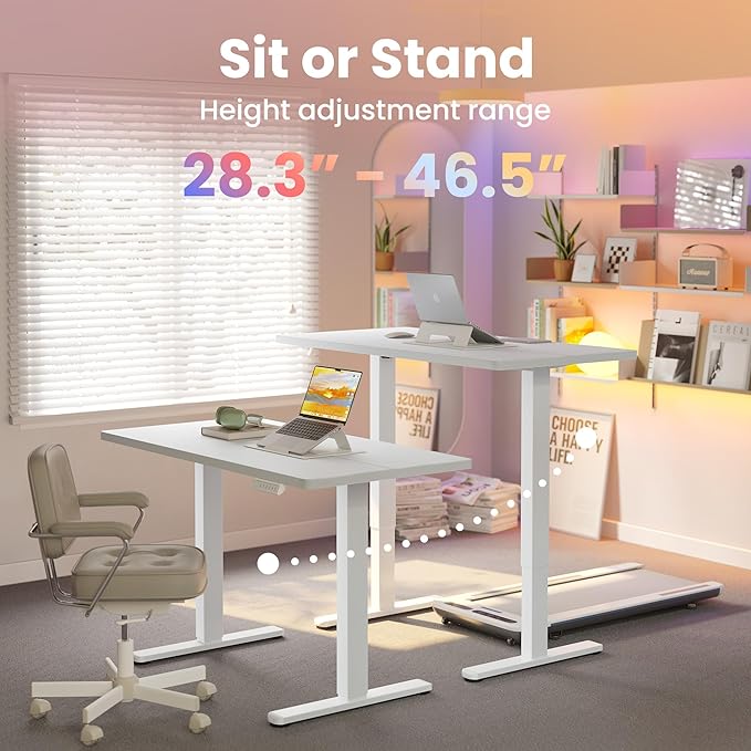 HUANUO 63 x 28 inch Electric Standing Desk Adjustable Height, 4 Memory Height Settings, Sit Stand Up Desk for Home Office & Computer Workstation, White