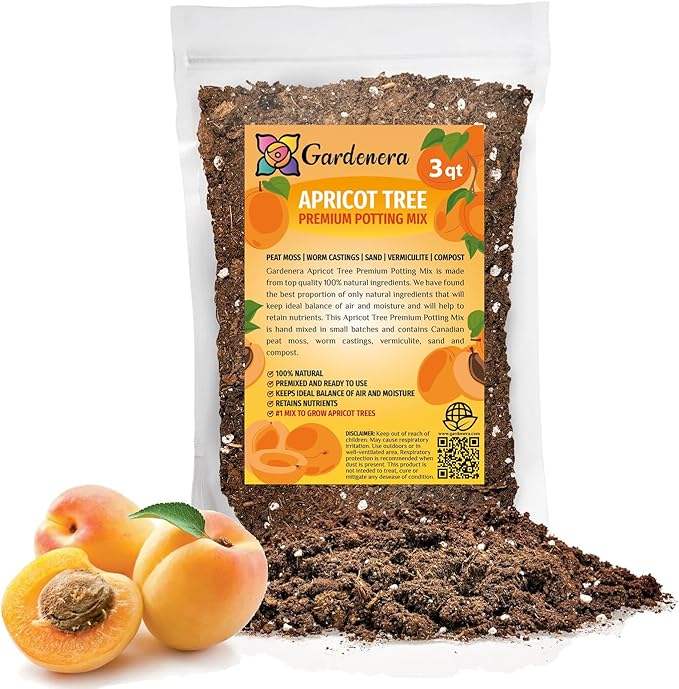 Gardenera Premium Apricot Potting Soil Mix - Ideal Nutrient Blend for Growing Robust, Flavorful, and Bountiful Apricots - 3 Quart