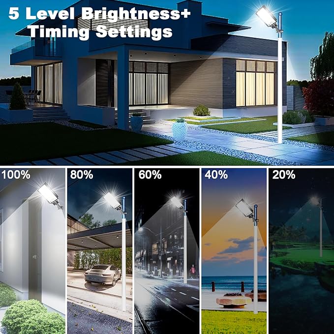 Eleganted Solar Street Lights Outdoor, Solar Lights Outdoor Waterproof Dusk to Dawn 20000LM, 6500K Solar Parking Lot Lights with Remote for Outdoor, Streets, Courtyards, Garages