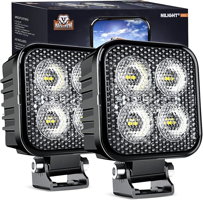 Nilight 2PCS 3Inch Led Pods Square 1500LM Built-in EMC Work Light 90 Degree Flood Beam Angle for Offroad Side Rear Back-Up Reverse Lamps for Tractor Truck Motorcycle Boat ATV UTV