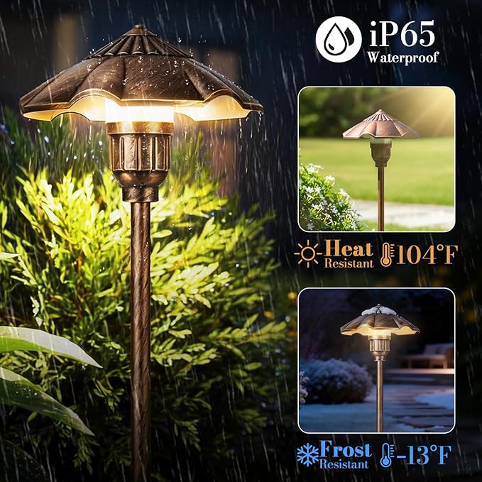 Low Voltage Landscape Lights, 5W 2900K Warm White Pathway Light, 12-24V AC/DC IP65 Waterproof Aluminum Wired Yard Light, Outdoor Path Lights for Walkway, Garden, Lawn, 4 Pack