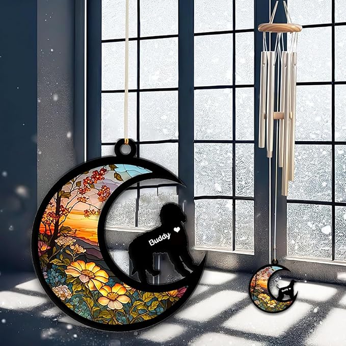 Labradoodle Sun Catcher Wind Chime, Custom Sunflower Suncatcher Dog Memorial Wind Chime, Dog Loss Gift, Dog Sympathy Gift, Pet Loss Suncatcher, Outdoor Garden Decor