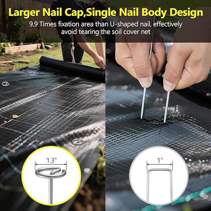 40 Pcs Landscape Fabric Pin Stakes, Thickened 8 Gauge Circle Top Garden Stakes, Galvanized Weed Barrier Stakes for Plant Support, More Holding Power Than U-Shaped Ground Nail, Not Easy to Bend