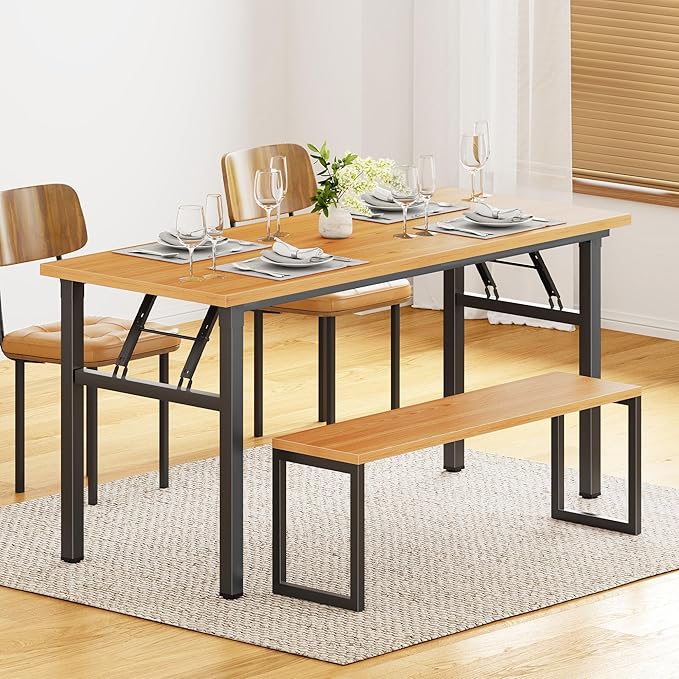 SDHYL 62 inches No Assembly Foldable Computer Desk for Home Office Workstation, Modern Study and Writing Folding Table with Metal Frame, Teak and Black