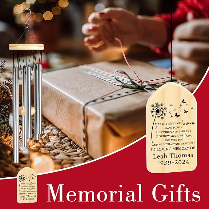 May The Winds of Heaven Blow Softly Sympathy Wind Chime | Personalized Memorial Wind Chimes | Wind Chimes for Loss of Loved One | Custom in Loving Memory | Gifts for Loss of Father, Mother, Family
