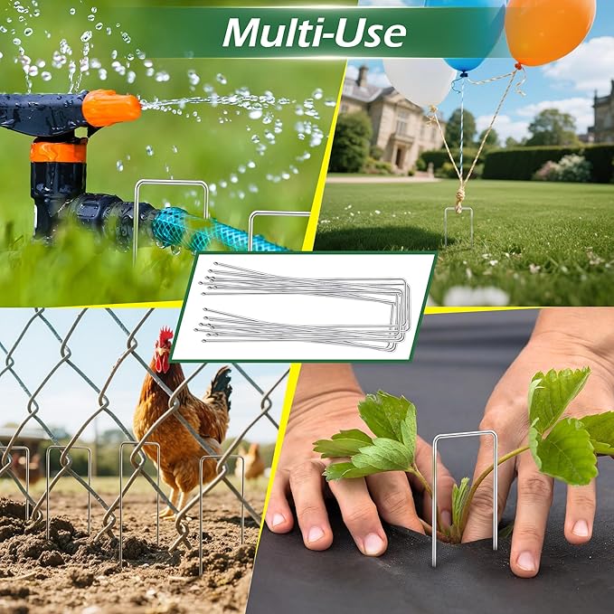 Qiang Ni Garden Stakes Adjustable-Width: 6 Inch U-Shaped Landscape Staples 11 Gauge - Hot-dip Galvanized Steel Outdoor Decoration Anchors SOD Pins for Yard Tent Fence Ground Stakes - 100 Pack