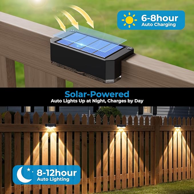 Peasur 12 Pack Solar Fence Lights Outdoor, Deck Light Solar Powered, IP65 Waterproof Led Riling Solar Lights for Outside Step Yard, Warm White