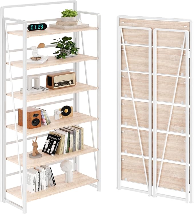 BHG No Assembly Folding Bookshelf for Living Room,Collapsible Book Shelf for Home Office, Portable Bookcase Storage Organizer Rack Shelves