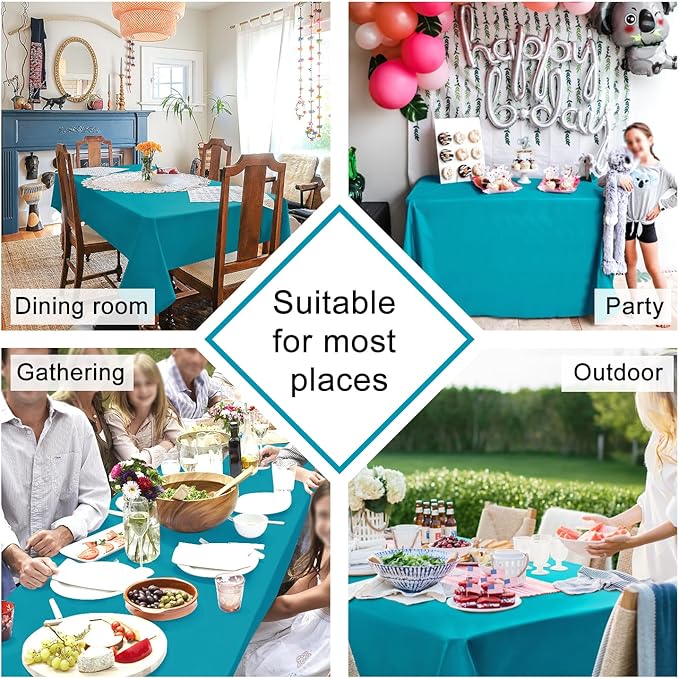 Hiasan 2 Pieces Turquoise Rectangle Tablecloth - Water Resistant and Spillproof Dining Room Washable Fabric Table Cloth for Dining Room, Polyester, 30 x 60 Inch