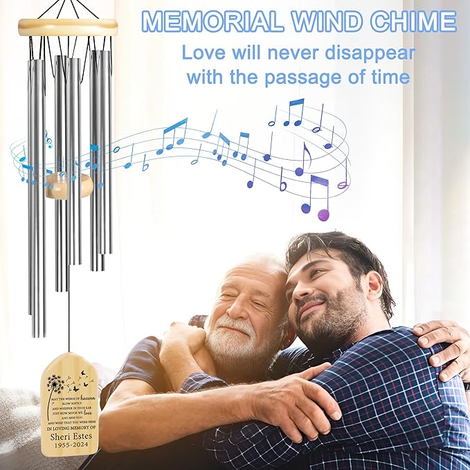 Memorial Wind Chimes - Sympathy Gift for Loss of Loved One, In Memory of a Loved One - Winds of Heaven Blow Softly