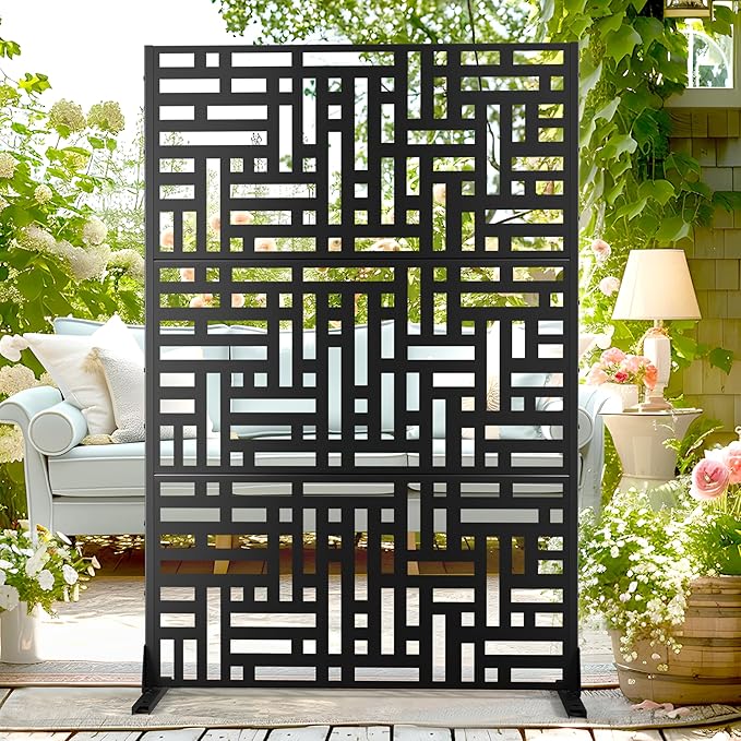 72" H×47" W Metal Privacy Screen Outdoor Privacy Screen Freestanding, Outdoor Privacy Screens and Panels for Patio Lawn Deck(Consists of 3 Panels)