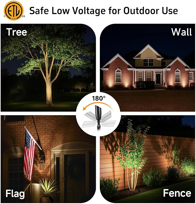 Gardenreet Low Voltage Spot Lights - Black Solid Brass Landscape Spotlight Wired, 12V Outdoor LED Bullet Uplights, Waterproof Electric for Patio Wall with 5000K Daylight MR16 Bulb (6 Pack)