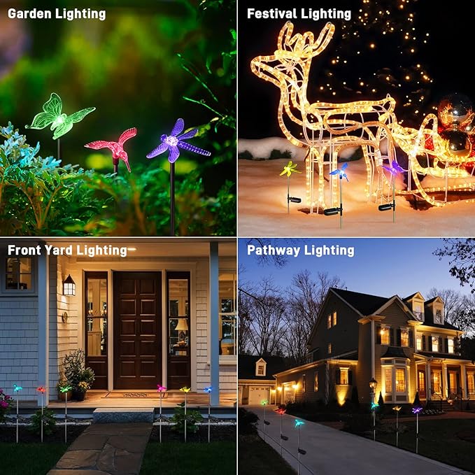 OxyLED Solar Garden Stake Lights 6 Pack Outdoor LED Figurine Lighting Color Changing Waterproof Solar Hummingbird Lights Butterfly Dragonfly for Patio Yard Pathway