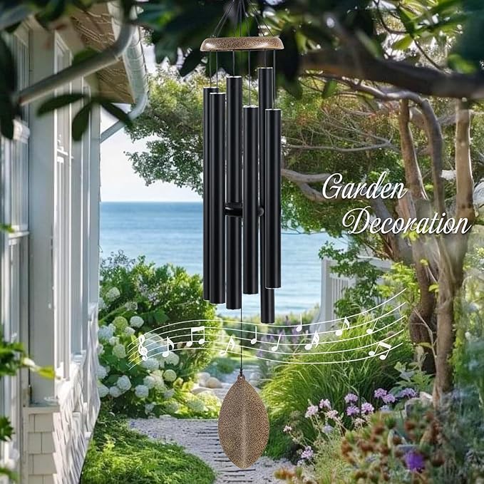 Wind Chimes Outside Deep Tone, 45 in WindChimes Large with 6 Heavy Tubes, Large Deep Tone Wind Chime Outdoor for Garden Hanging Décor,Sympathy Gifts, Black