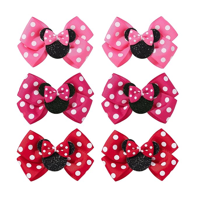 6PCS Mouse Ears Hair Clips, Cute 3 Inch Hair Accessories, Birthday Party Decoration for Baby Toddler Girls