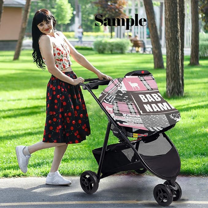 Personalized Baby Car Seat Covers with Name, Custom Nursing Cover Breastfeeding for Babies, Carseat Canopy for Boys and Girls, Infant Stroller Cover, Breathable Carseats Cover(Woodland Adventure)