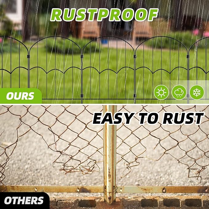 24 Panels Decorative Garden Fence Dog Fence Outdoor for Yard 26ft (L) X 2ft (H) Black Animal Barrier with No-Dig Stakes Arched Rustproof Metal Wire Decorative for Flower Landscaping and Garden Edging