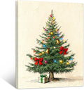 Framed Christmas Pictures Wall Decor,Vintage Pine Tree Prints,Winter Christmas Canvas Wall Art Decoration for Bedroom Bathroom Living Room Rustic Xmas Holiday Gifts (Christmas Tree 9, 20'' X 32'')