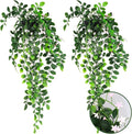 2 x Fake Hanging Plants Small Artificial Potted Lysimachia Plants with White Pink Flowers for Home Decor Nearly Natural Hanger Greenery for Wall Room Indoor Outdoor Shelf Decor