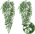 Artificial Hanging Plants, 2Pcs Fake Ivy Vine Artificial Ivy Leaves with White Flowers for Wedding Wall House Room Patio Indoor Outdoor Home Office Decor White