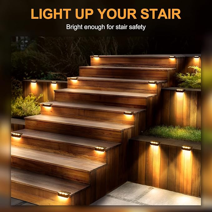 SOLPEX Solar Fence Lights, 6 LEDs Solar Lights Outdoor Waterproof Solar Powered for Deck, Stair, Front Porch, Balcony, Walkway, Garden, Yard, Patio, Pool Decor, IP65 Waterproof (12 Pack, Warm White)