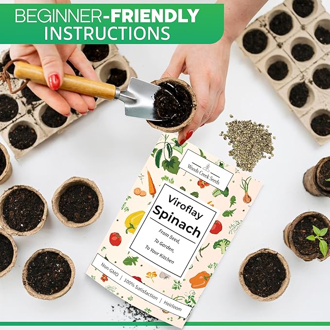 Woods Creek Seeds: Viroflay Spinach Seeds for Planting - Over 450 Heirloom Spinach Seed Pack - Non-GMO Viroflay Spinach Seeds for Planting Outdoors or Hydroponic Vegetable Gardening