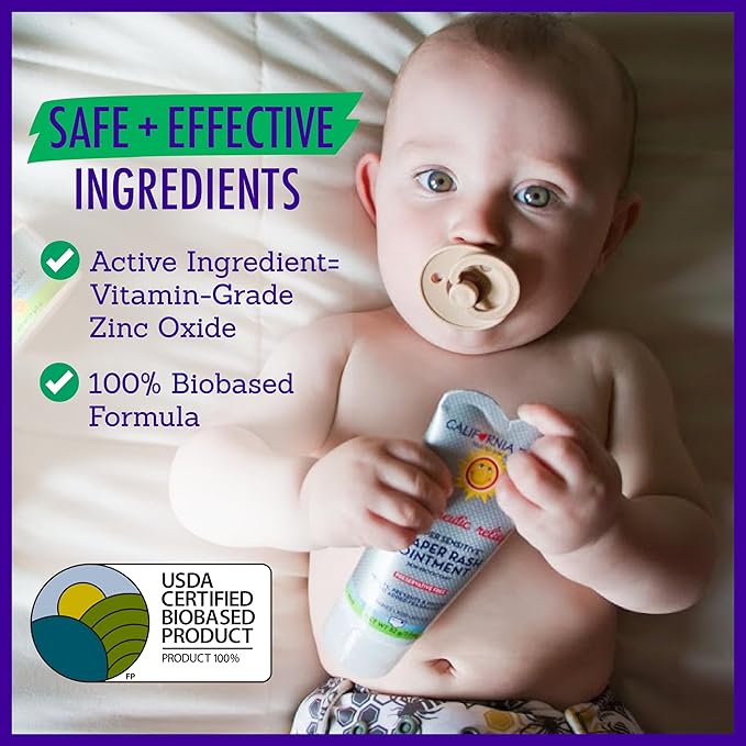 California Baby Super Sensitive Diaper Rash Cream | 100% Bio-Based | Zinc Oxide Ointment | Unscented Diaper Cream | Cloth Diapers Safe | 82 g / 2.9 oz