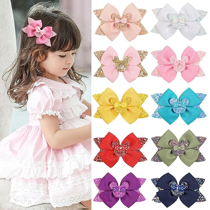 4.5 Inch Cute Mouse Ears Sequins Bows Hair Clips For Baby Girls, Toddler, Kids and Young Women Birthday Party Wedding Christmas Occasions Set of 2 (B- Pink)