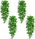 BLEUM CADE 4Pcs Fake Hanging Plants, 9 Branch Artificial Hanging Plant, Lush Faux Pothos Vines for Home Room Wall Shelf Porch Outdoor Indoor Decor (No Baskets)