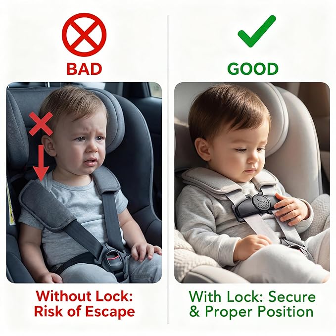 Anti Escape Car Seat Buckle Guard & Chest Harness Clip Lock - Child Safety Buckle Lock for Kids, Toddler, Stroller and Car Seat Belt (Style B, Black 1 Pack)