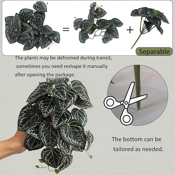 IBWell Fake Reptile Plants for Reptile Terrarium Plants, Reptile Plant Décor, Turtle Tank Plants with Suction Cup