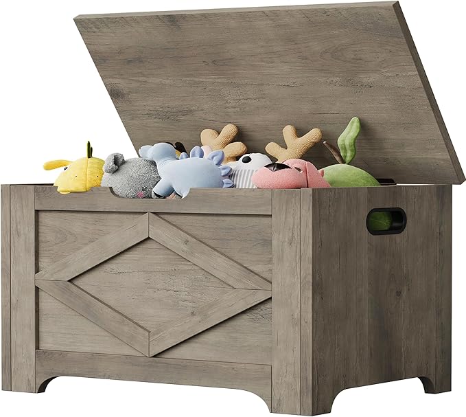 GarveeHome 23.6" Storage Chest, Wooden Storage Bench with Safety Hinge, Easy Assembly, Large Toy Chest for Entryway, Living Room, Bedroom