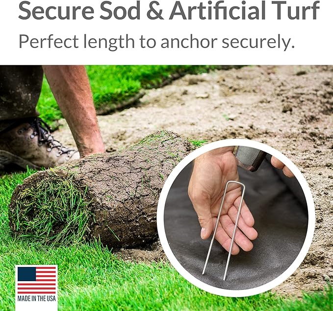 Pinnacle Mercantile USA Made 250 Pack Garden Landscape Staples Weed Barrier Fabric Stakes Galvanized 6 inch Pins Anti Rust Sod Staple 11 Gauge Steel