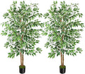 GTIDEA 2 Pcs 5ft Ficus Artificial Trees, Tall Faux Trees Indoor with Natural Trunk and Fake Silk Tree Fake Plants for Home Fall Decor Living Room Outdoor Balcony House Office (Included Dried Moss)
