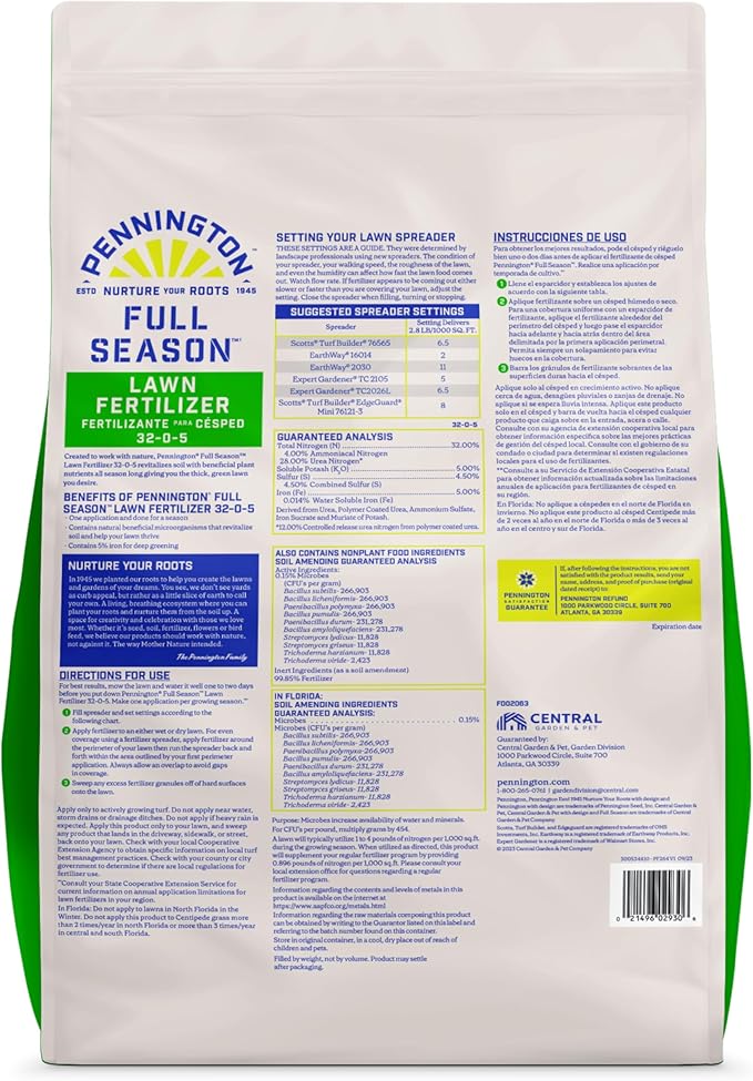 Pennington Full Season Lawn FERT 4M 32-0-5 RF 3/11.2LB