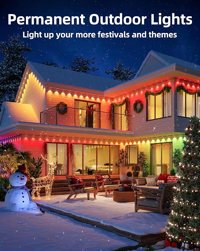 Permanent Outdoor Lights, 63.6ft with 36 RGBIC LED Light with App Control, Waterproof Permanent Christmas Lights for Outside Roofline Decor, Garden Decor, House,Party, Holiday Xmas Decoration