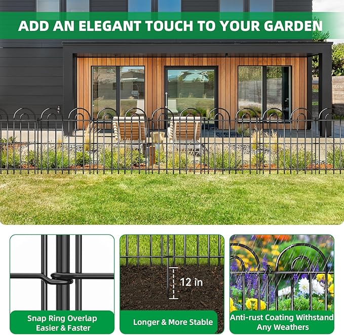 15 Panels Decorative Garden Fence, 32 in(H) X 30 ft(L) No Dig Dog Fence Outdoor for Yard, Rustproof Tall Metal Garden Fencing Animal Barrier with Ground Stakes, Temporary Fencing for Patio Outdoor